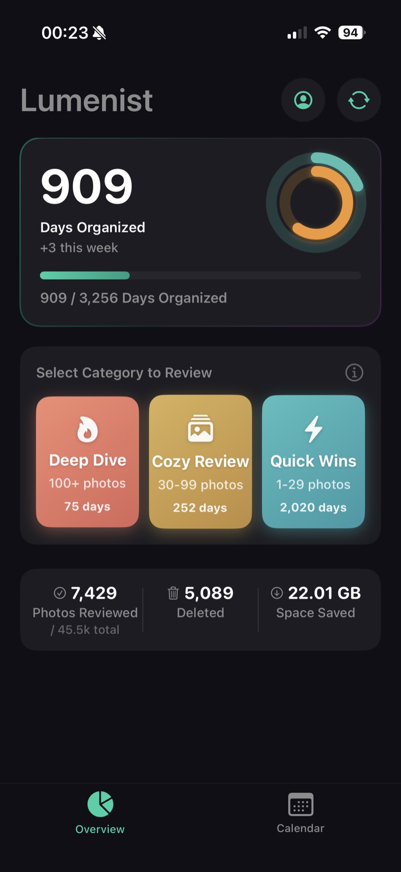 Lumenist overview with Quick Wins, Cozy Review, and Deep Dive options
